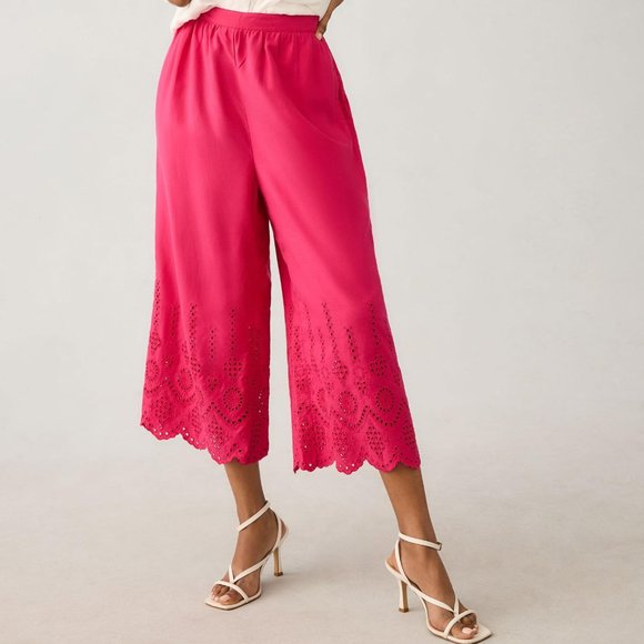 Brand New By Anthropologie Wide-Leg Eyelet Crop Pants - Picture 5 of 7